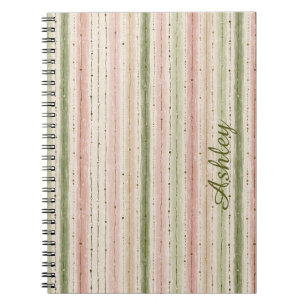 Trendy gestreepte roze groene monogram notitieboek