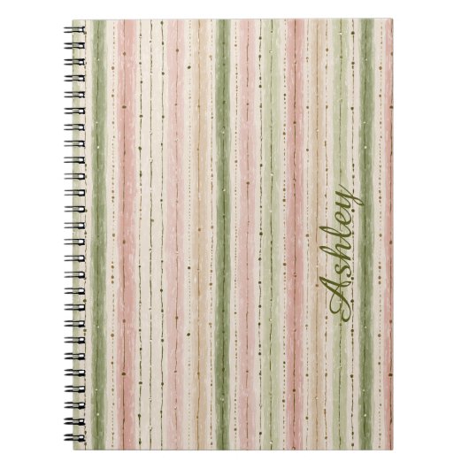 Trendy gestreepte roze groene monogram notitieboek (Voorkant)