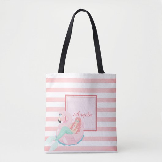 Trendy Gestreepte, Zeemeermin  -Persoonlijk Tote Bag (Voorkant)