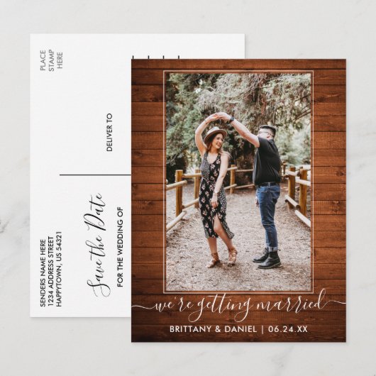 Trendy Getting Married Rustiek Wood Save the Date Briefkaart (Voorkant / Achterkant)