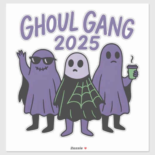 Trendy Ghoul Gang Coffee Squad Halloween 2025 Sticker (Vel)