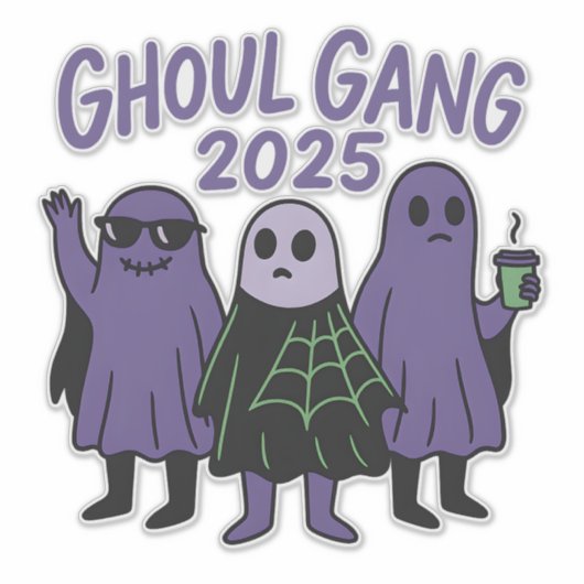Trendy Ghoul Gang Coffee Squad Halloween 2025 Sticker (Voorkant)