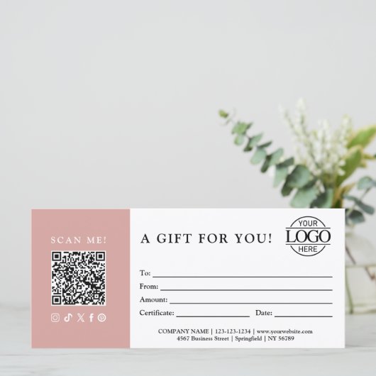Trendy Gift Certificate | Business Logo & QR Code (Staand voorkant)