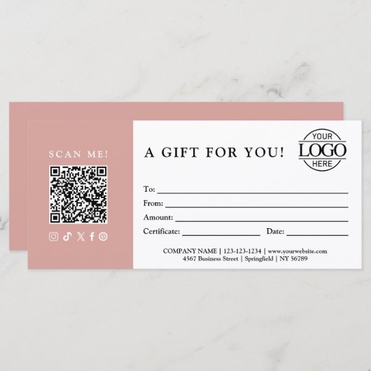 Trendy Gift Certificate | Business Logo & QR Code (Voorkant / Achterkant)