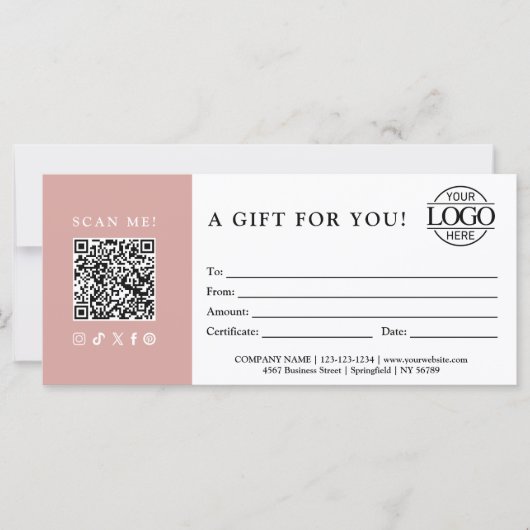 Trendy Gift Certificate | Business Logo & QR Code (Voorkant)