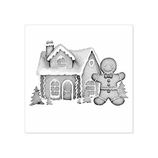 Trendy Gingerbread Man House Kerstmis Rubberstempel (Afrduk)