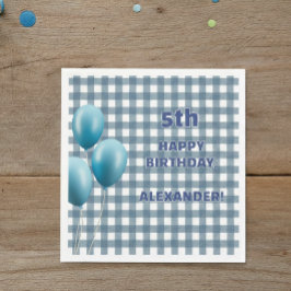 Trendy Gingham Blue 5th Birthday Personalized Servet