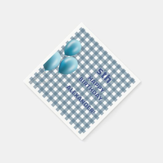Trendy Gingham Blue 5th Birthday Personalized Servet (Hoek)