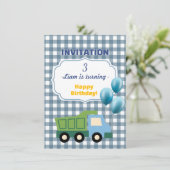 Trendy Gingham Blue Construction 3rd Birthday  Kaart (Staand voorkant)