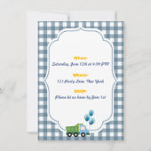 Trendy Gingham Blue Construction 3rd Birthday  Kaart (Achterkant)