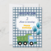 Trendy Gingham Blue Construction 3rd Birthday  Kaart (Voorkant)