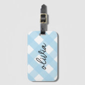 Trendy Gingham Check Blue Bagagelabel (Voorkant (verticaal))