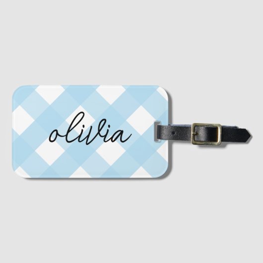 Trendy Gingham Check Blue Bagagelabel (Voorkant (horizontaal))