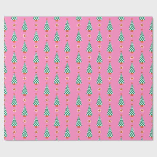 Trendy Gingham Christmas Tree Pattern Cadeaupapier (Vlak)