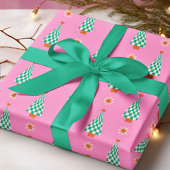 Trendy Gingham Christmas Tree Pattern Cadeaupapier