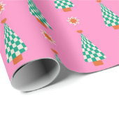 Trendy Gingham Kerstboom Patroon Cadeaupapier (Rol Hoek)