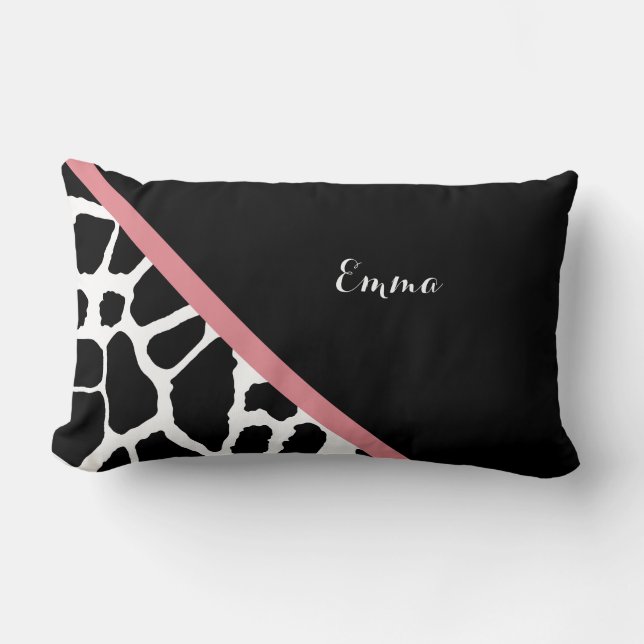 Trendy Giraffe drukt rosy roze streep met naam af Kussen (Voorkant)