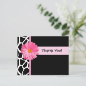 Trendy Giraffe Print Bedankt met Pink Daisy Briefkaart (Staand voorkant)
