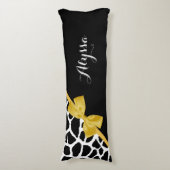 Trendy Giraffe print Golden Yellow Bow met naam Lichaamskussen (Voorkant Verticaal)