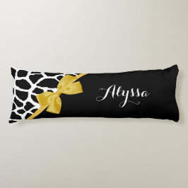 Trendy Giraffe print Golden Yellow Bow met naam Lichaamskussen