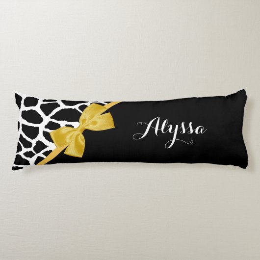Trendy Giraffe print Golden Yellow Bow met naam Lichaamskussen (Voorkant)