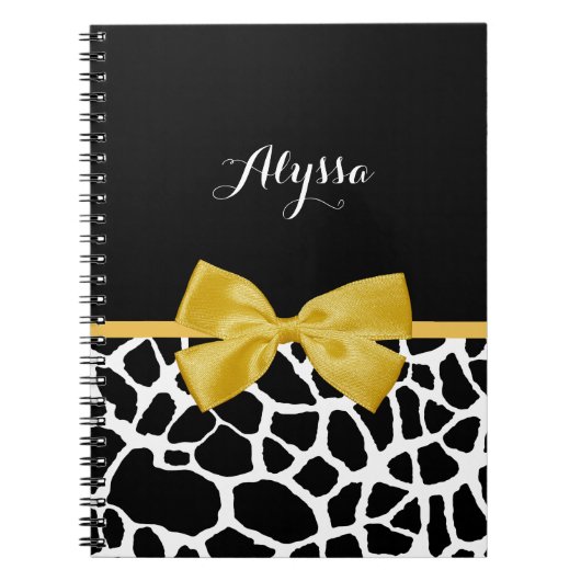 Trendy Giraffe print Golden Yellow Bow met naam Notitieboek (Voorkant)