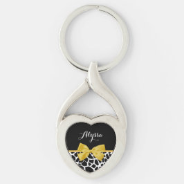 Trendy Giraffe print Golden Yellow Bow met naam Sleutelhanger