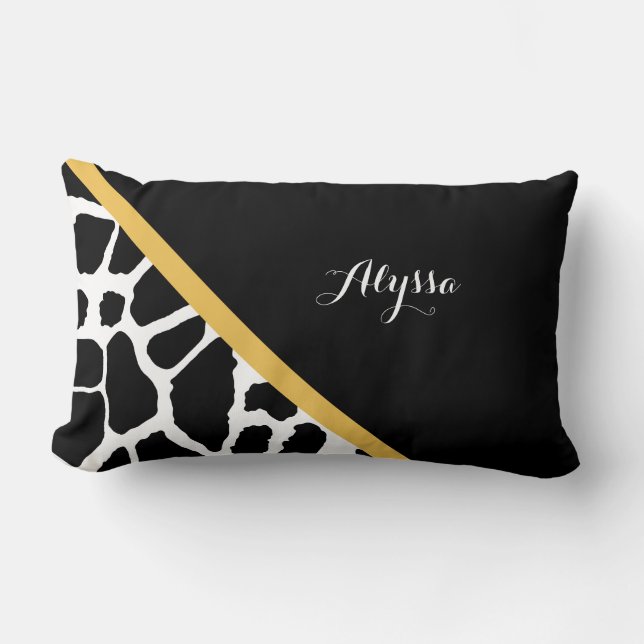 Trendy Giraffe Print Golden Yellow Stripe en Name Kussen (Voorkant)