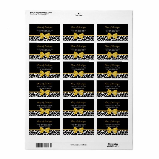 Trendy Giraffe Print Yellow Bow Mode Boutique Etiket (Full Sheet)
