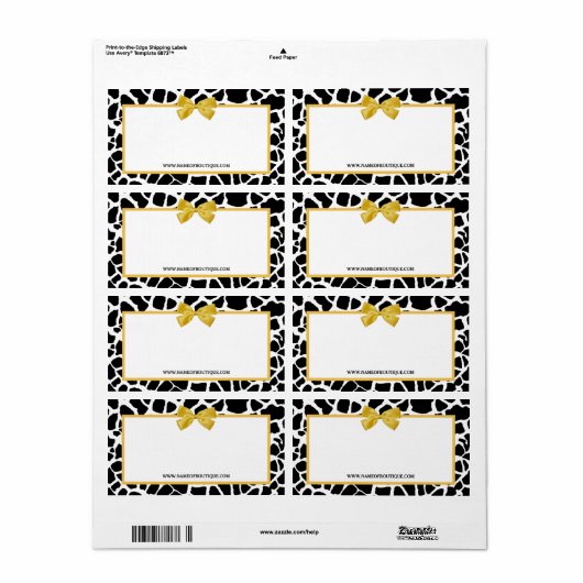 Trendy Giraffe Print Yellow Bow Mode Boutique Etiket (Full Sheet)