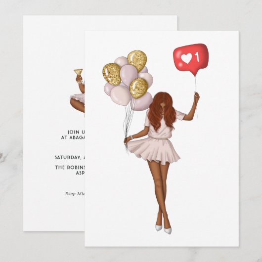 Trendy Girl Birthday Invitation Kaart (Voorkant / Achterkant)