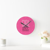 Trendy Girl Boss Text White Minute Pink Ronde Klok (Huis)