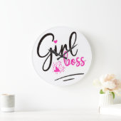 Trendy Girl Boss Typografie Roze zwarte harten Grote Klok (Huis)