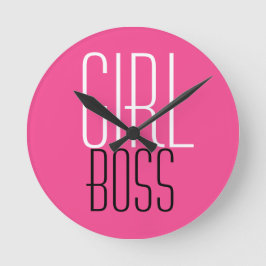 Trendy Girl Boss Typografie White Hot Pink Ronde Klok