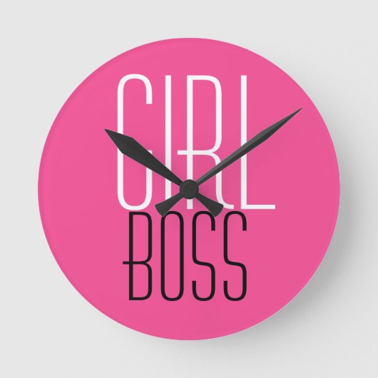 Trendy Girl Boss Typografie White Hot Pink Ronde Klok (Voorkant)