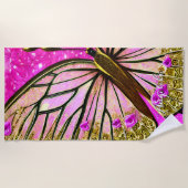 Trendy Girl Pink and Gold Butterfly Custom Name Strandlaken (Voorkant)
