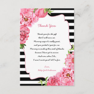 Trendy Girl Pink Floral Baby shower Bedankkaart