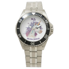 Trendy Girls' Elegant Paars Magical Unicorn Name Horloge