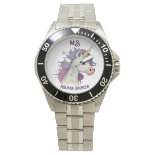 Trendy Girls' Elegant Paars Magical Unicorn Name Horloge