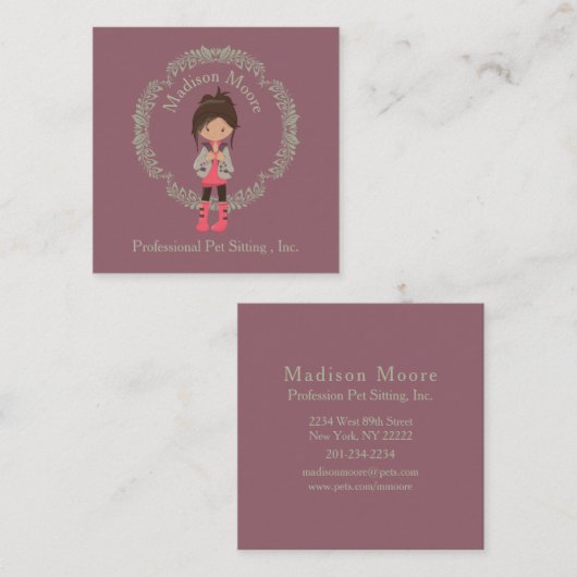 Trendy Girly Avatar Vierkante Visitekaartje (Voorkant / Achterkant)