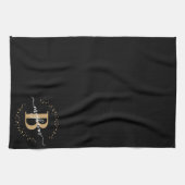 Trendy Girly Black Gold Naam Monogram Script Theedoek (Horizontaal)