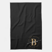 Trendy Girly Black Gold Naam Monogram Script Theedoek (Verticaal)