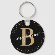 Trendy Girly Black Gold Name Script Monogramed