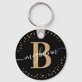 Trendy Girly Black Gold Name Script Monogramed Sleutelhanger