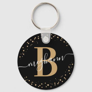Trendy Girly Black Gold Name Script Monogramed Sleutelhanger