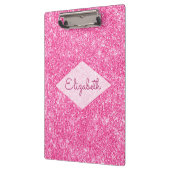 Trendy Girly Bling Hot Pink Glitter Diamond Name Klembord (Links)