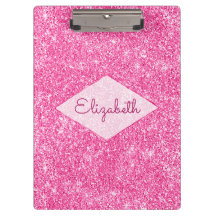 Trendy Girly Bling Hot Pink Glitter Diamond Name