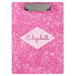 Trendy Girly Bling Hot Pink Glitter Diamond Name Klembord