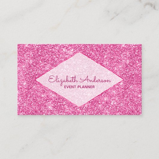 Trendy Girly Bling Hot Pink Glitter Diamond Name Visitekaartje (Voorkant)