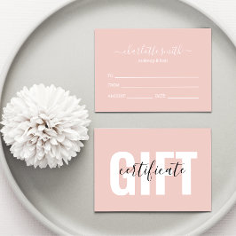 Trendy Girly Blush Pink Business Gift Certificate Visitekaartje